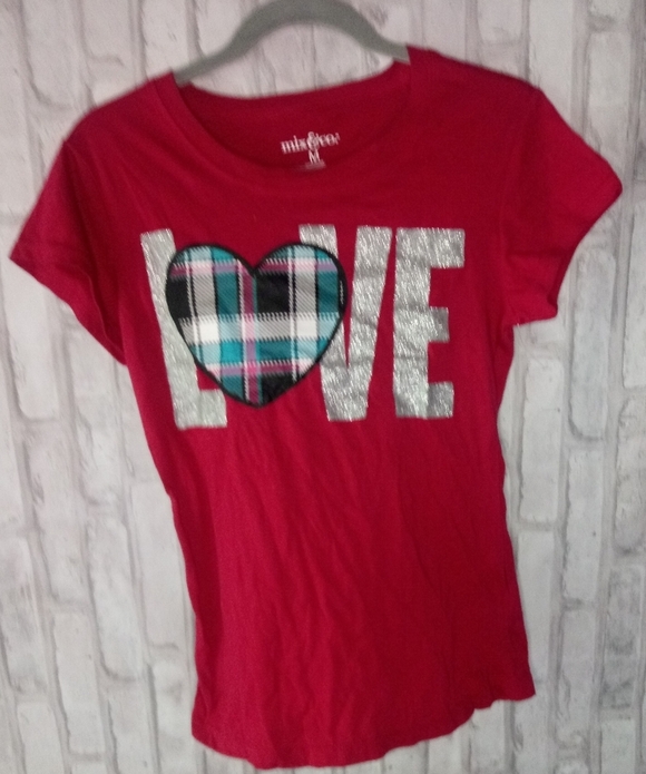 Mix & Co.Love plaid heart short sleeve tee shirt - Picture 8 of 14